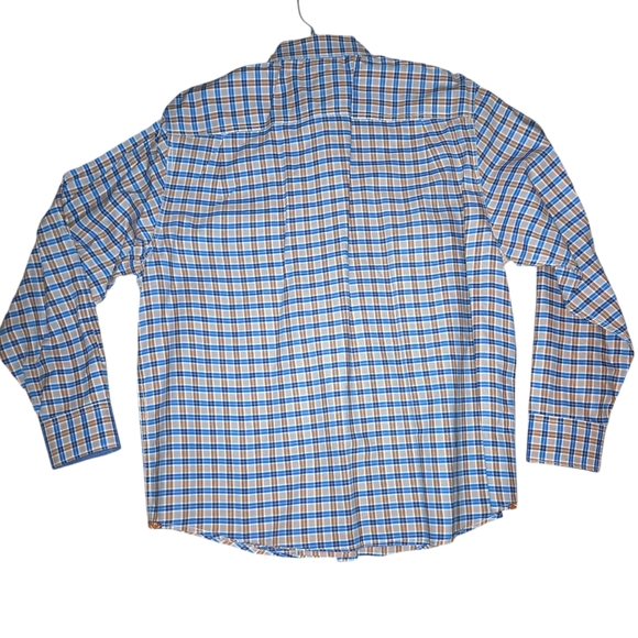 Tommy Bahama Jeans Orange & Blue Tartan Plaid Long Sleeve Button Up Shirt Sz XL - Picture 5 of 10